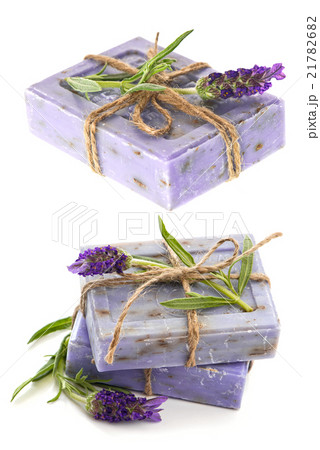 closeup of lavender soap bars with fresh flowers closeup of lavender soap bars with fresh flowers 21782682