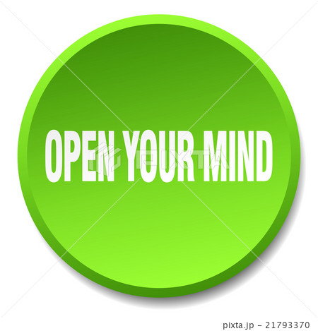 open your mind green round flat isolated button 21793370
