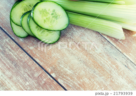 close up of cucumber slices and celery 21793939