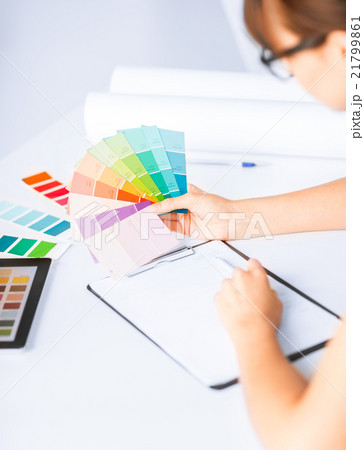 woman working with color samples for selection 21799861