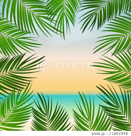 Summer Time Palm Leaf Seaside Vector Background Summer Time Palm Leaf Seaside Vector Background 21802948