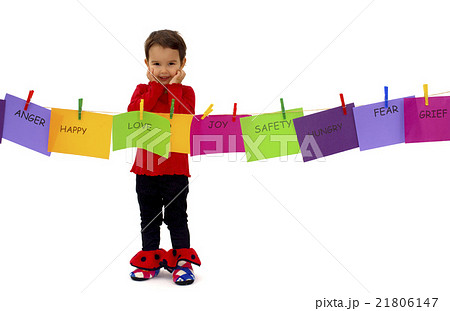 Little girl hanging her feelings on a rope 21806147