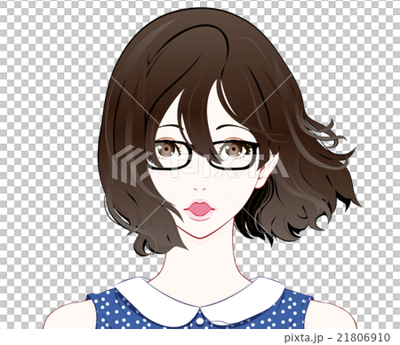 メガネをかけた女性の表情 / 驚く / 夏服 / なびく髪 メガネをかけた女性の表情 / 驚く / 夏服 / なびく髪 21806910
