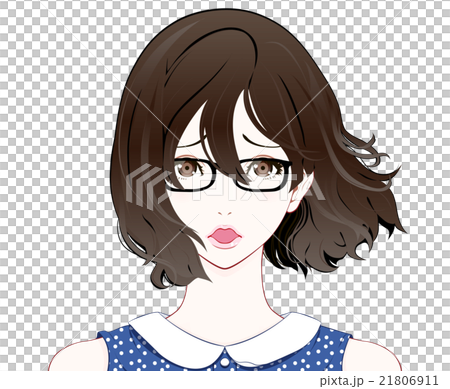 メガネをかけた女性の表情 / ショック / 夏服 / なびく髪 21806911