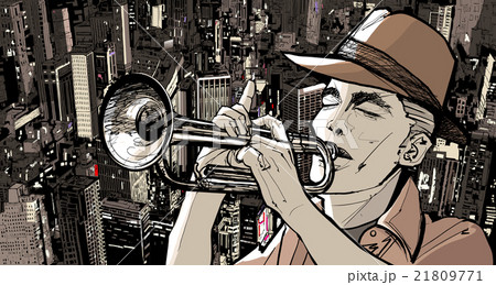 trumpeter over a cityscape background 21809771