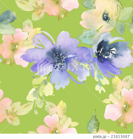 Seamless pattern with flowers watercolor 21813087