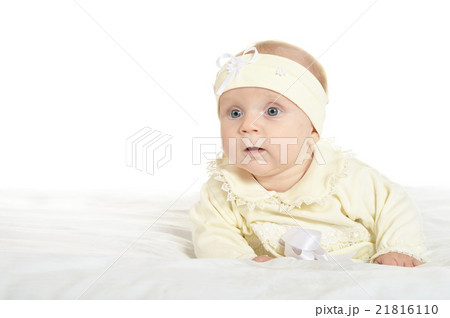 Adorable baby girl on blanket Adorable baby girl on blanket 21816110