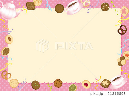 フレーム クッキー 紅茶 ピンク 横型のイラスト素材