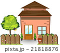 House with green yard, wooden fence, illustration 21818876
