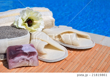 bath slippers, handmade soap and flower 21819861