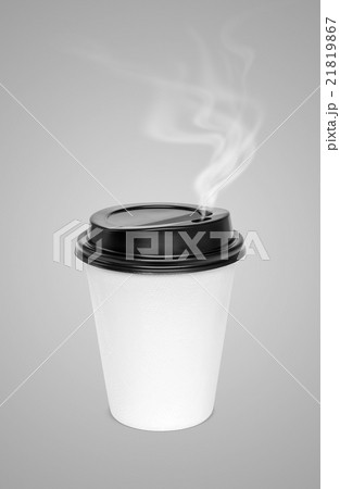 blank hot coffee cup with steam isolated on gray 21819867