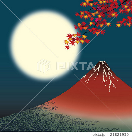 月夜の赤富士のイラスト素材
