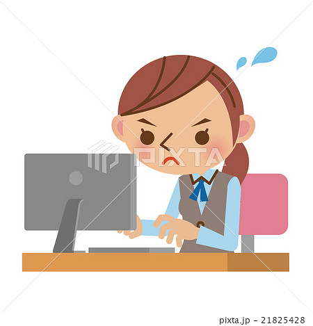 パソコンを使って忙しそうに働くol 事務職の女性のイラスト素材