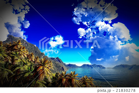 volcanic eruption on tropical island, 3d volcanic eruption on tropical island, 3d 21830278