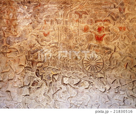 アンコール・ワット第1回廊の神々と阿修羅の戦いのレリーフ 21830516