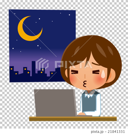 夜中まで残業するOL 21841331