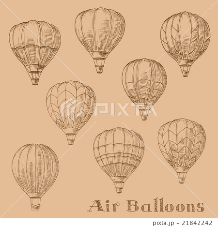 Flying hot air balloons retro engraving sketches 21842242