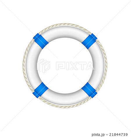 Life buoy in white and blue design with rope  21844739