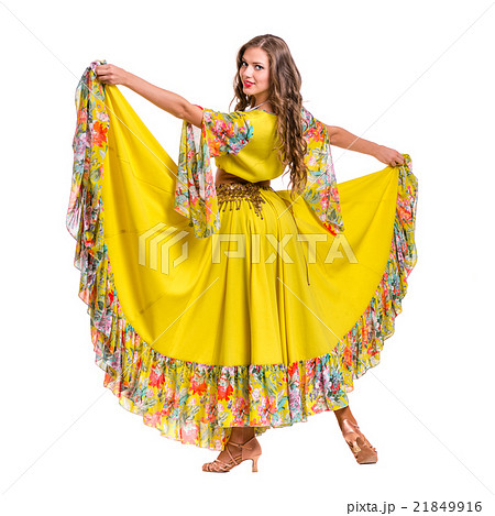 Flamenco dancer  woman posing, isolated on white 21849916