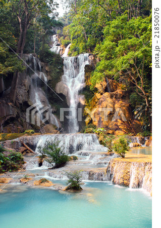 Tad Kuang Si waterfall in forest next to Luang Prabang, Laos 21850076
