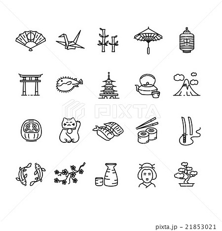 Japan Icon Black Outline Set. Vector 21853021