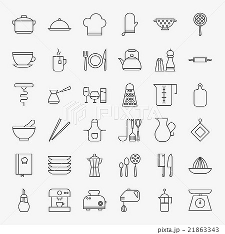 Kitchen Utensils Line Art Design Icons Big Set 21863343