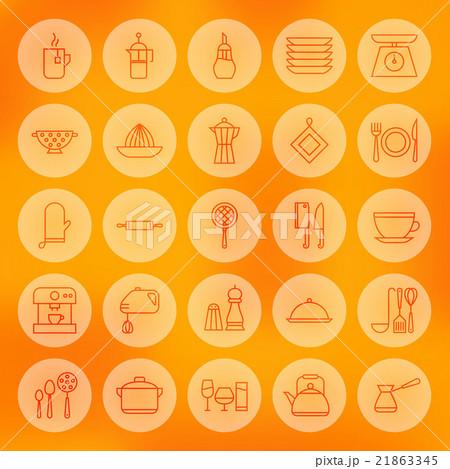 Line Circle Cooking Food and Utensil Icons Set 21863345