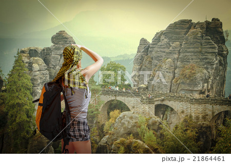 woman traveling with a backpack. 21864461