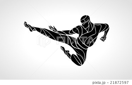 Martial Arts Jump Kick Silhouette Karate Fighterのイラスト素材