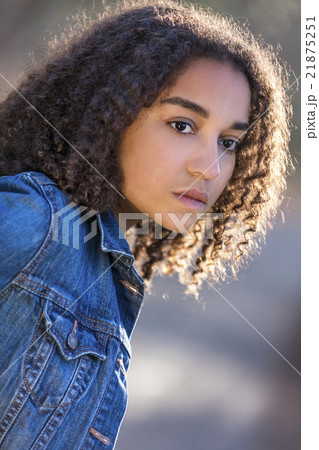 Sad Mixed Race African American Teenager Woman 21875251