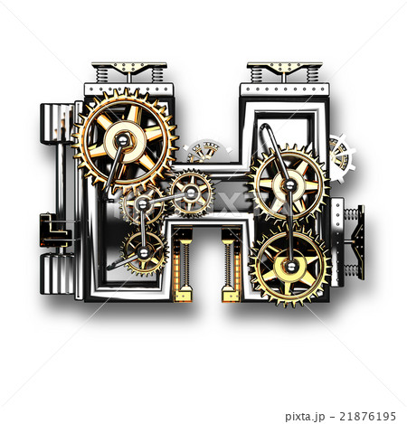 h isolated metal letter with gears on white  21876195