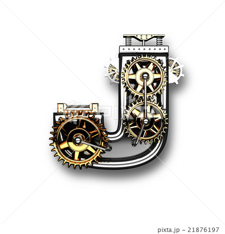 j isolated metal letter with gears on white  21876197