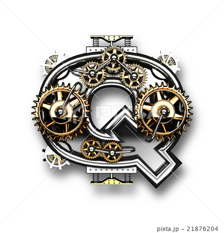 q isolated metal letter with gears on white  21876204