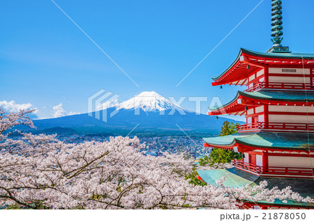 富士山・桜・五重塔の写真素材 [21878050] - PIXTA