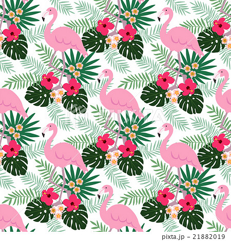 Tropical Jungle Seamless Pattern Flamingo Birdのイラスト素材