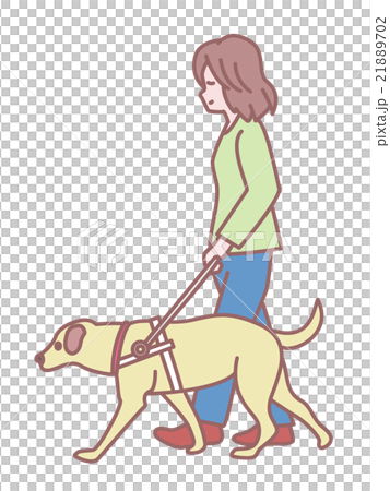 盲導犬を連れて歩く女性のイラスト素材