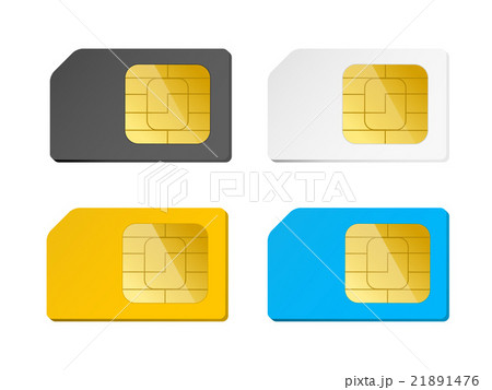 four sim cards black, white, blue, yellow 21891476