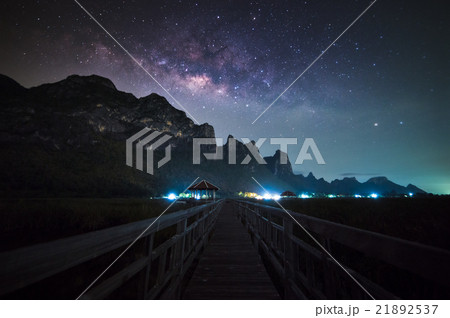 Milky way with wooden walkway at the lake Milky way with wooden walkway at the lake 21892537