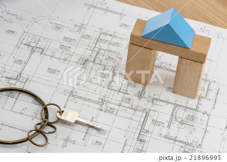 House plan with wood block and key with ring 21896995