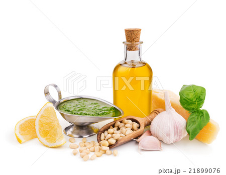 pesto sauce and its ingredients isolated on white pesto sauce and its ingredients isolated on white 21899076