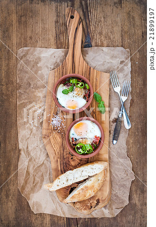 Country style breakfast set. Eggs baked in 21899197