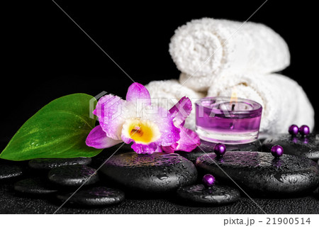 spa concept of orchid flower, zen basalt stones spa concept of orchid flower, zen basalt stones 21900514