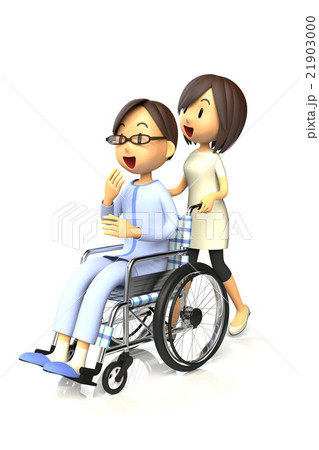 妻に車いすを押してもらう男性 妻に車いすを押してもらう男性 21903000