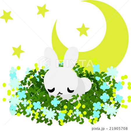 花畑で眠るうさぎのイラスト素材