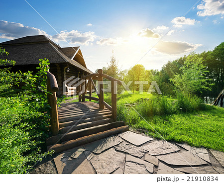 Bridge and house of log 21910834