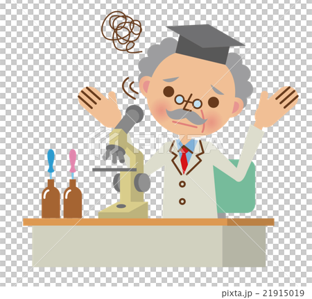 顕微鏡と困った表情の博士・学者 顕微鏡と困った表情の博士・学者 21915019