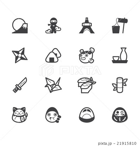 japan element vector black icon set on white bg 21915810
