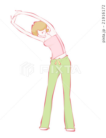 ストレッチ画像イラスト 運動 女性 全身 全体のイラスト素材