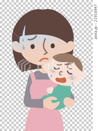 エプロン姿のママと泣く赤ちゃん 21918947