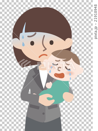 仕事着ママと泣く赤ちゃん 21918948